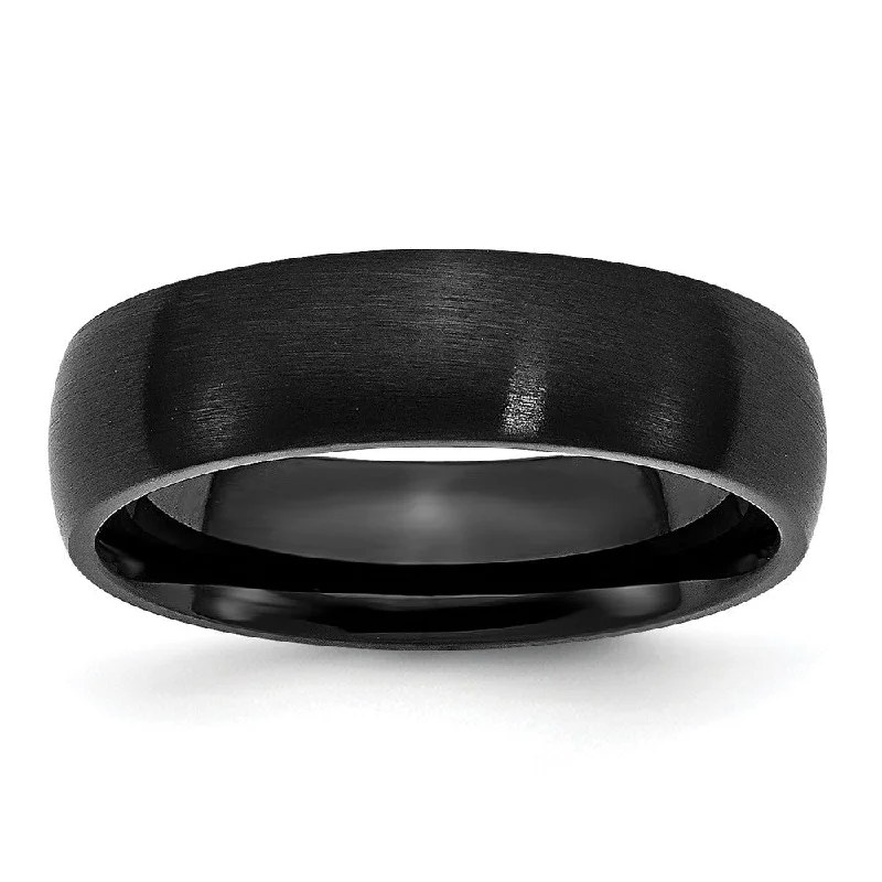 Ladies ring cute looks-6mm Black Plated Stainless Steel Brushed Domed Band