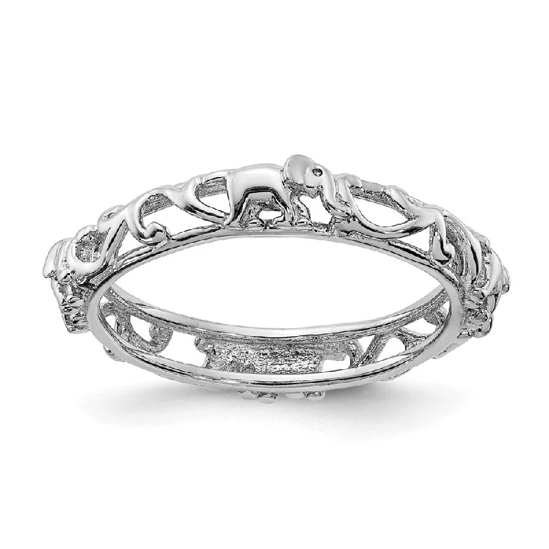 Ladies ring wedding accessories-3.5mm Sterling Silver Rhodium Plated Stackable Elephant Band