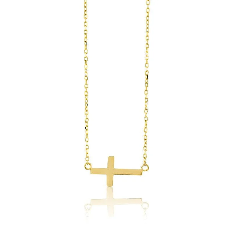 Ladies necklaces minimalist trends-Sterling Silver Small Sideways Cross Necklace - Gold Plated