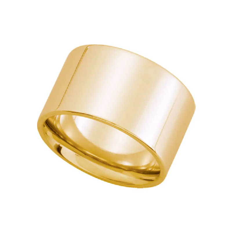 Ladies ring European flair-12mm Flat Comfort Fit Wedding Band in 14k Yellow Gold