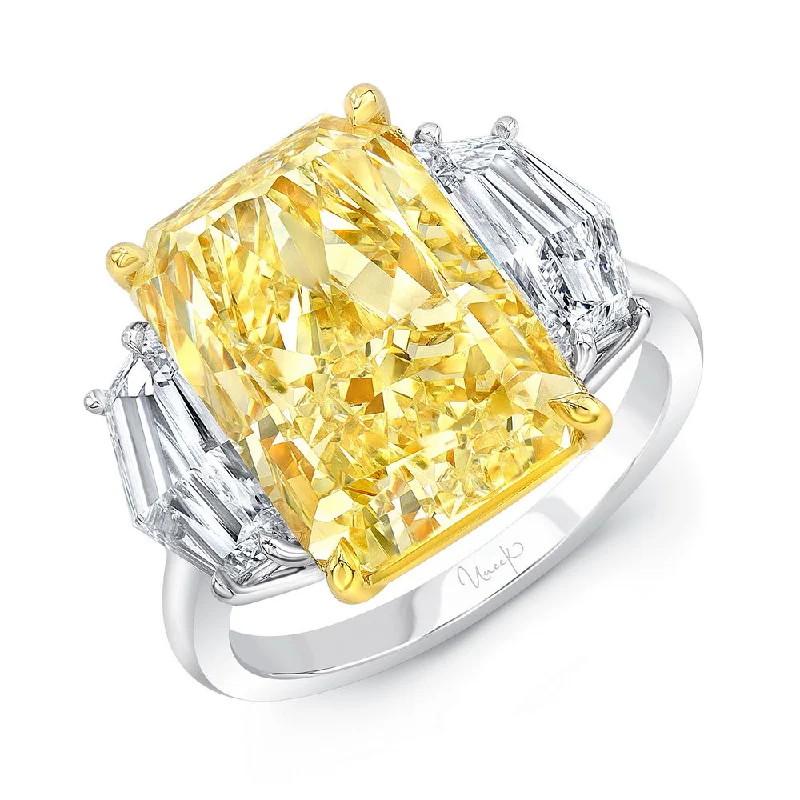 Ladies engagement rings luxurious appeal-Uneek Natureal Collection Three-Stone Radiant Fancy Light Yellow Diamond Engagement Ring