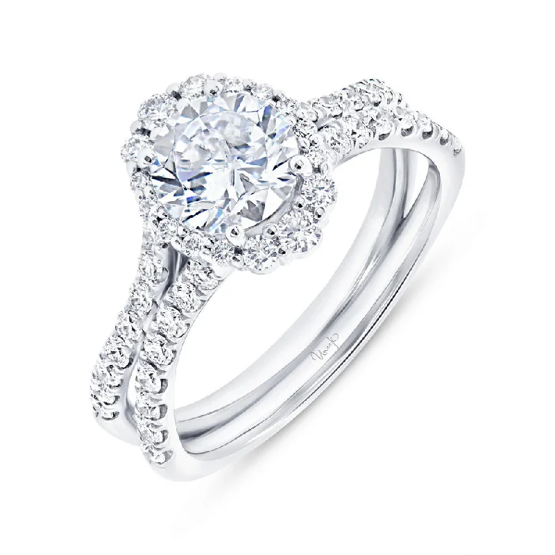 Ladies engagement rings sentimental value-Uneek Petals Collection Halo Round Engagement Ring