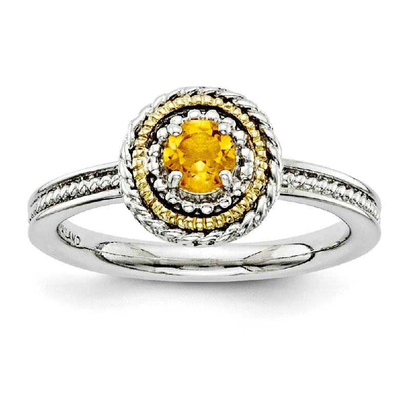 Ladies ring age suitability-Sterling Silver & 14K Gold Plated Stackable Citrine Ring