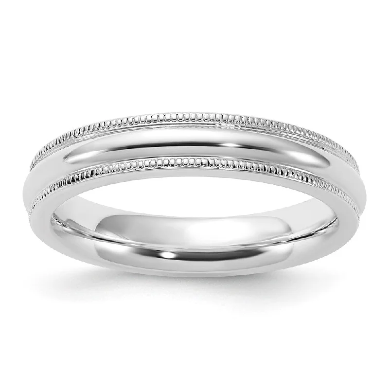 Ladies ring fashion ideas-4mm Sterling Silver Half Round Milgrain Comfort Fit Band