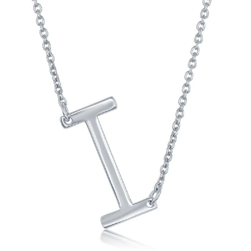 Ladies necklaces colorful stones-Sterling Silver Sideways I Initial Necklace