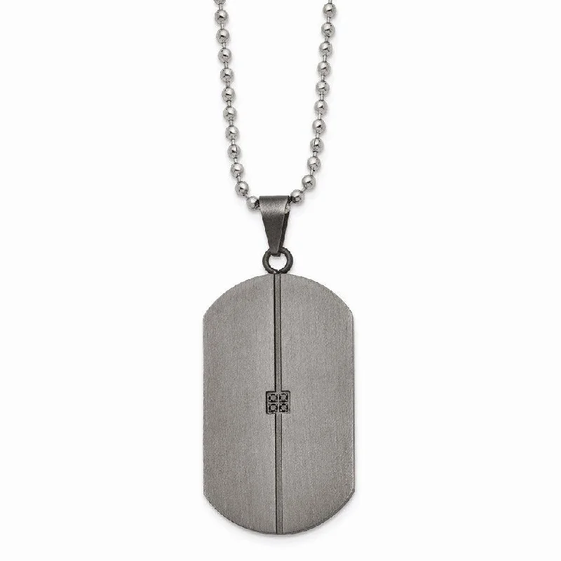 Ladies necklaces titanium options-Stainless Steel Matte/Antiqued 0.04ct.tw Diamond Dog Tag Necklace