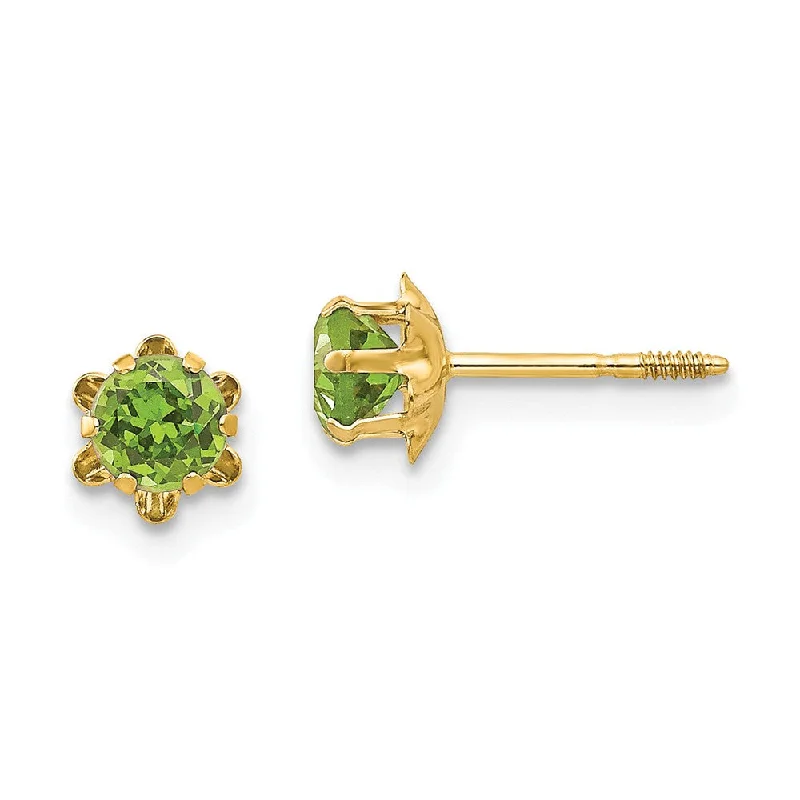 Ladies earrings care tips-Kids 4mm Synthetic Peridot Screw Back Stud Earrings in 14k Yellow Gold