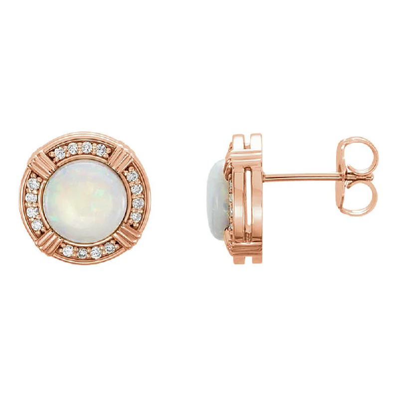 Ladies earrings engagement gifts-11mm 14k Rose Gold White Opal & 1/6 CTW (GH, I1) Diamond Stud Earrings