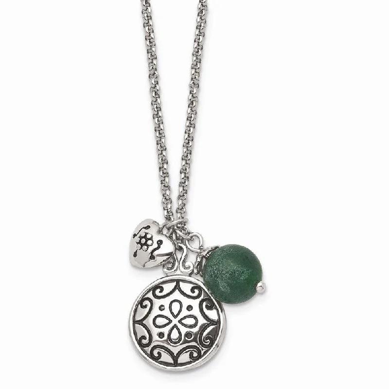 Ladies necklaces colorful stones-Stainless Steel Antiqued with 2in extension Synthetic Jade Necklace