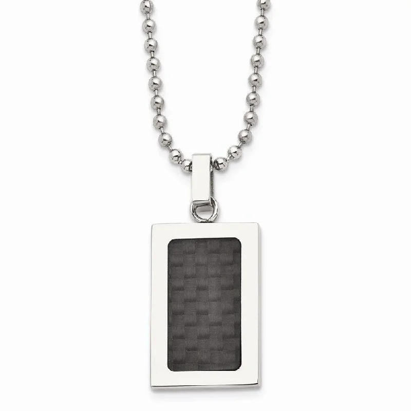 Ladies necklaces affordable picks-Stainless Steel Polished w/ Black Carbon Fiber Inlay 22in Necklace