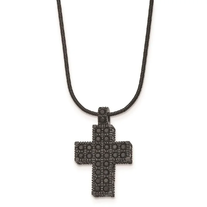 Ladies necklaces gift ideas-Stainless Steel Black IP-plated Black Crystal Cross w/2in ext Necklace