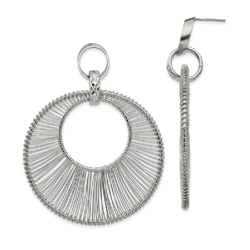 Ladies earrings synthetic jewels-57mm Wire Wrapped Circle Post Dangle Earrings in Stainless Steel