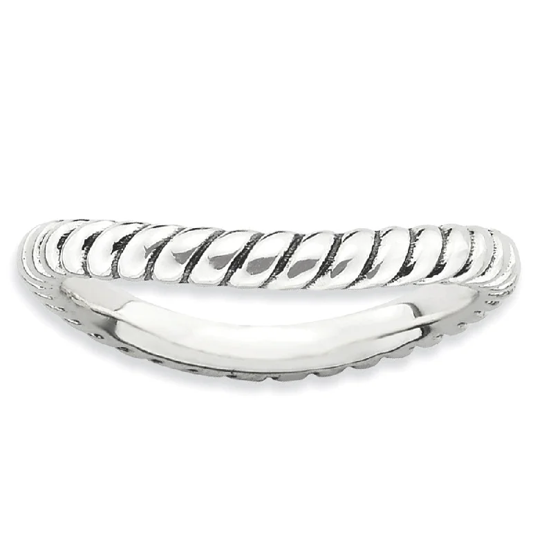 Ladies ring white gold-2.25mm Stackable Antiqued Sterling Silver Curved Rope Band