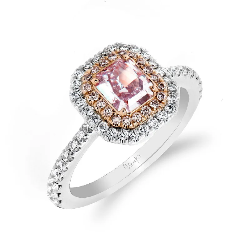 Ladies engagement rings luxury brands-Uneek Natureal Collection Double-Halo Radiant Light Pink Diamond Engagement Ring