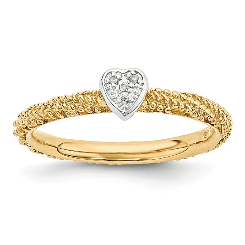 Ladies ring luxurious designs-Gold Tone Sterling Silver .02 Ctw I3 H-I Diamond 5mm Heart Stack Ring