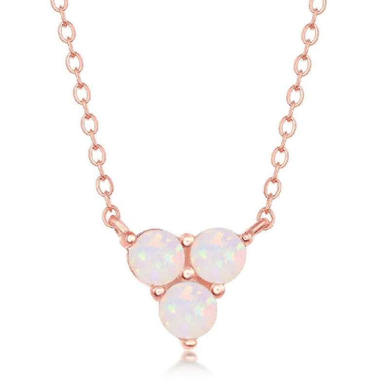 Ladies necklaces viral picks-Sterling Silver Rose GP Triple White Opal Cluster Necklace