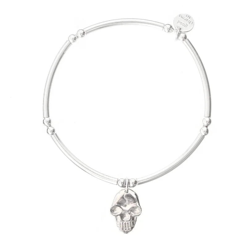 Ladies bracelets sterling silver-Skull Bangle Bracelet