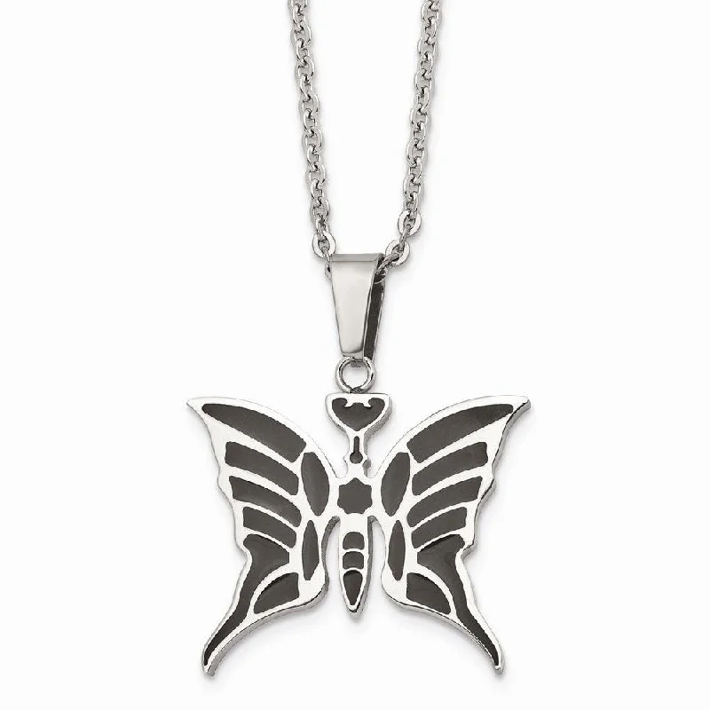 Ladies necklaces sale events-Stainless Steel Butterfly w/Enamel 20in w/ext Necklace