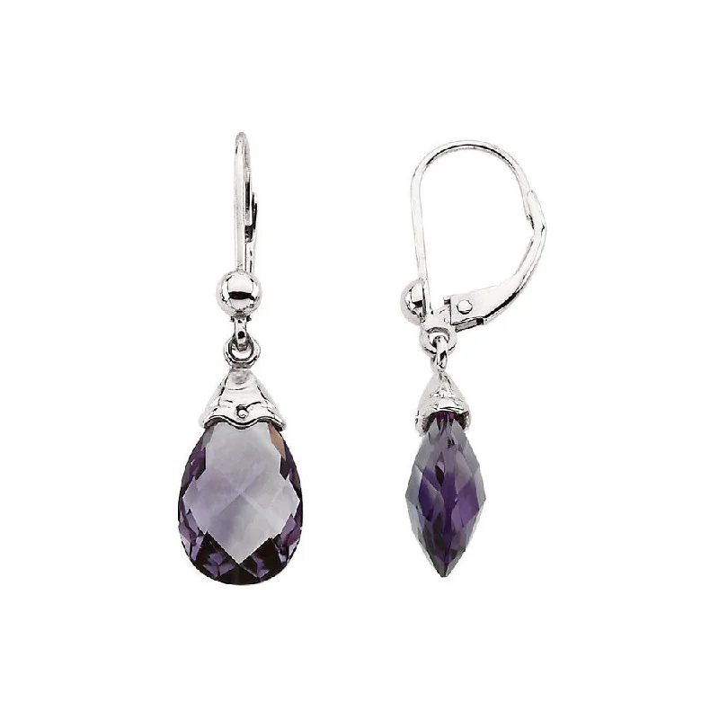 Ladies earrings group designs-Amethyst Briolette & 14k White Gold Lever Back Earrings