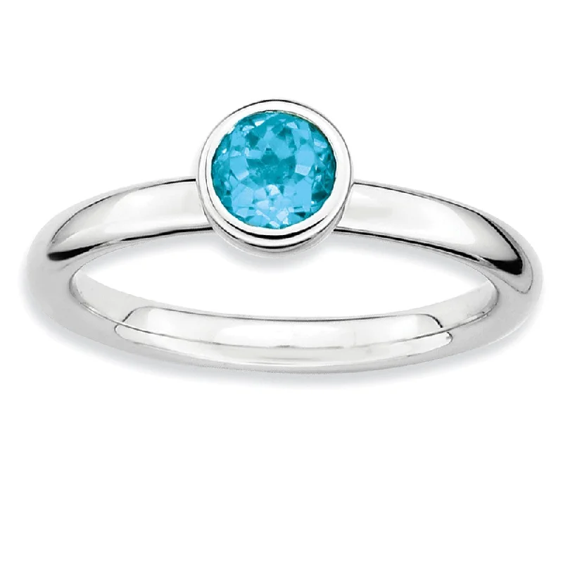 Ladies ring ring finger-Stackable Low Profile 5mm Blue Topaz Silver Ring