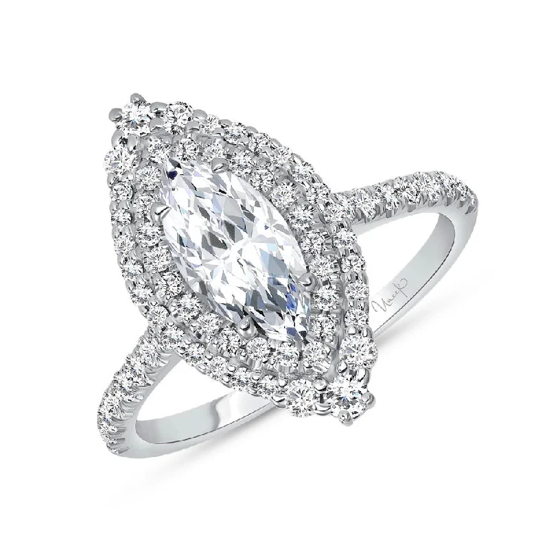 Ladies engagement rings classic looks-Uneek Petals Collection Double-Halo Marquise Engagement Ring