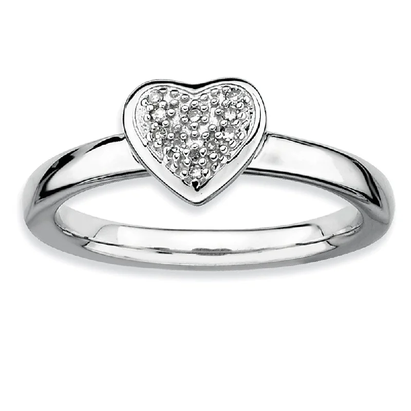 Ladies ring daily wear-Sterling Silver Stackable 1/20 Cttw HI/I3 Diamond 8mm Heart Ring