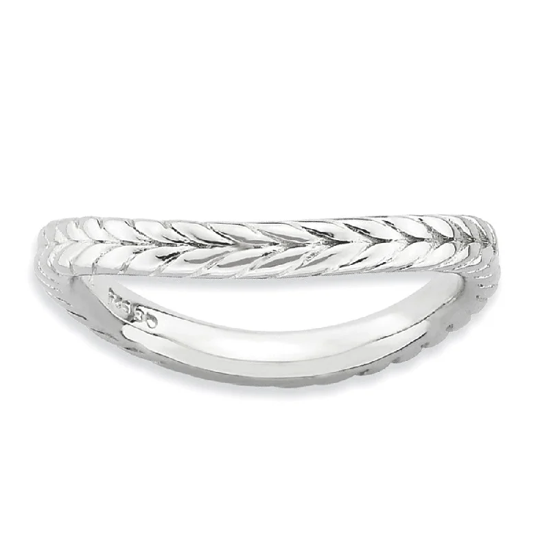 Ladies ring cute looks-2.25mm Stackable Sterling Silver Curved Wheat Pattern Band