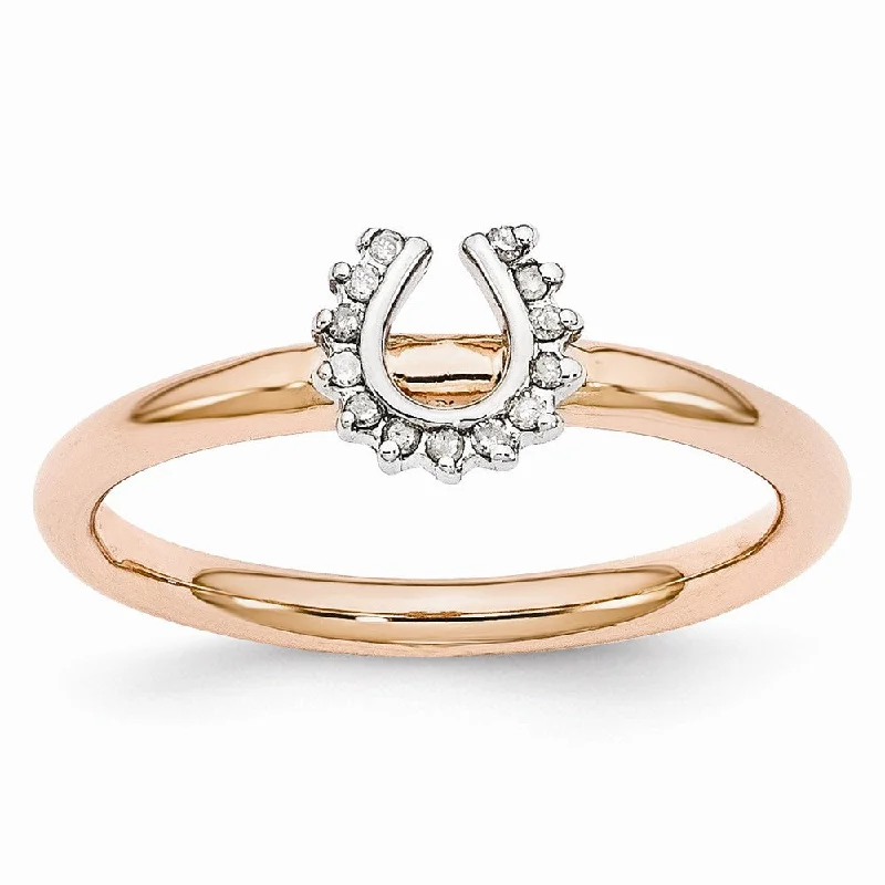 Ladies ring natural stones-Rose Gold Tone Sterling Silver .07Ctw Diamond 7mm Horseshoe Stack Ring