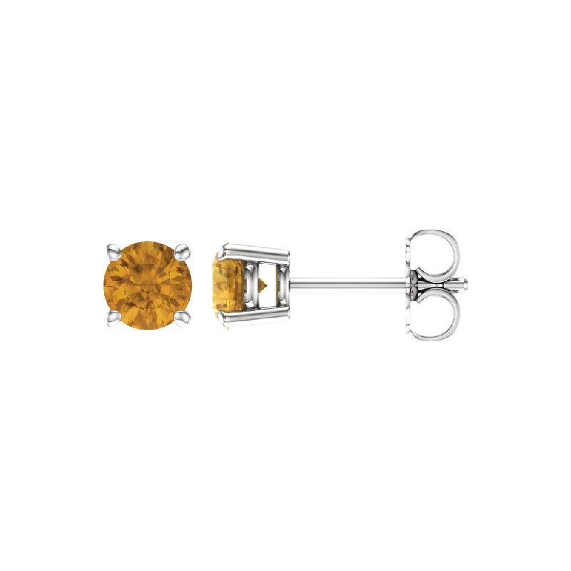 Ladies earrings lightweight feel-5mm Round Citrine Stud Earrings in 14k White Gold