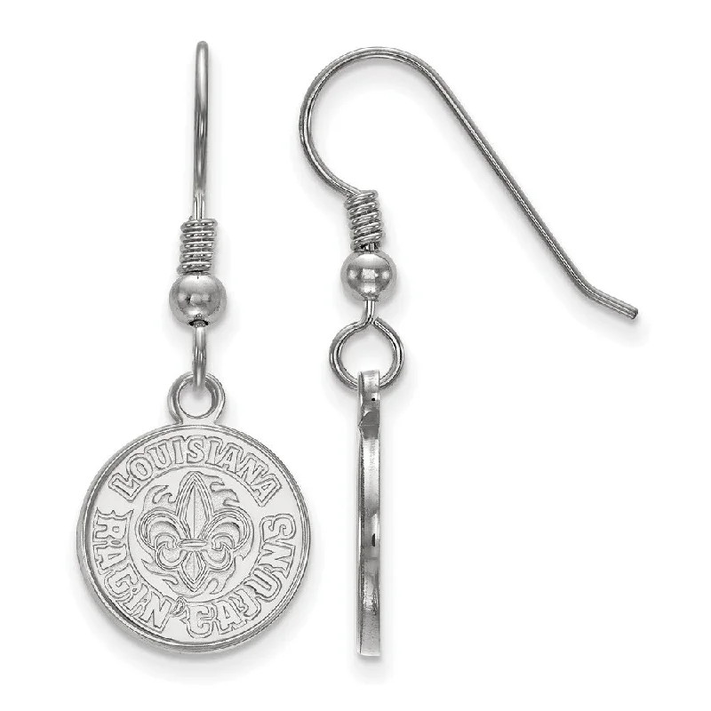 Ladies earrings bridal jewelry-Sterling Silver U of Louisiana at Lafayette Small Dangle Earrings