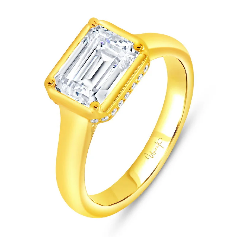 Ladies engagement rings customer reviews-Uneek Alexandria Collection Bezel Emerald Cut Engagement Ring